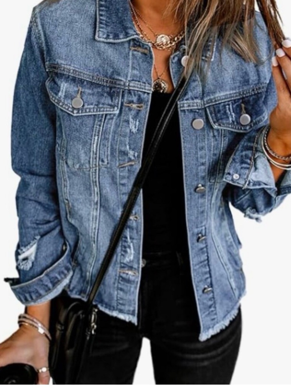 NWOT Sky Blue Denim Jacket with Distressed Detailing